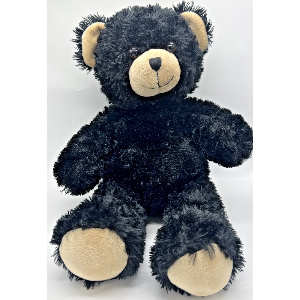 Plush Build A Bear Teddy Bear Black Fur - Smile Tan‎ Ears Feet And Snout 17" - Picture 8 of 12